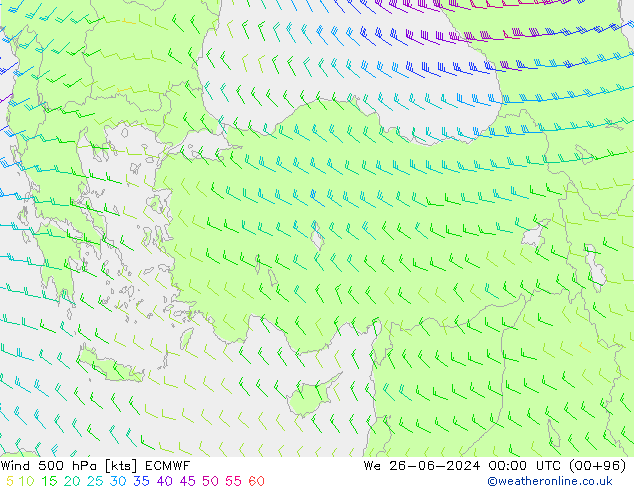 Wind 500 hPa ECMWF wo 26.06.2024 00 UTC