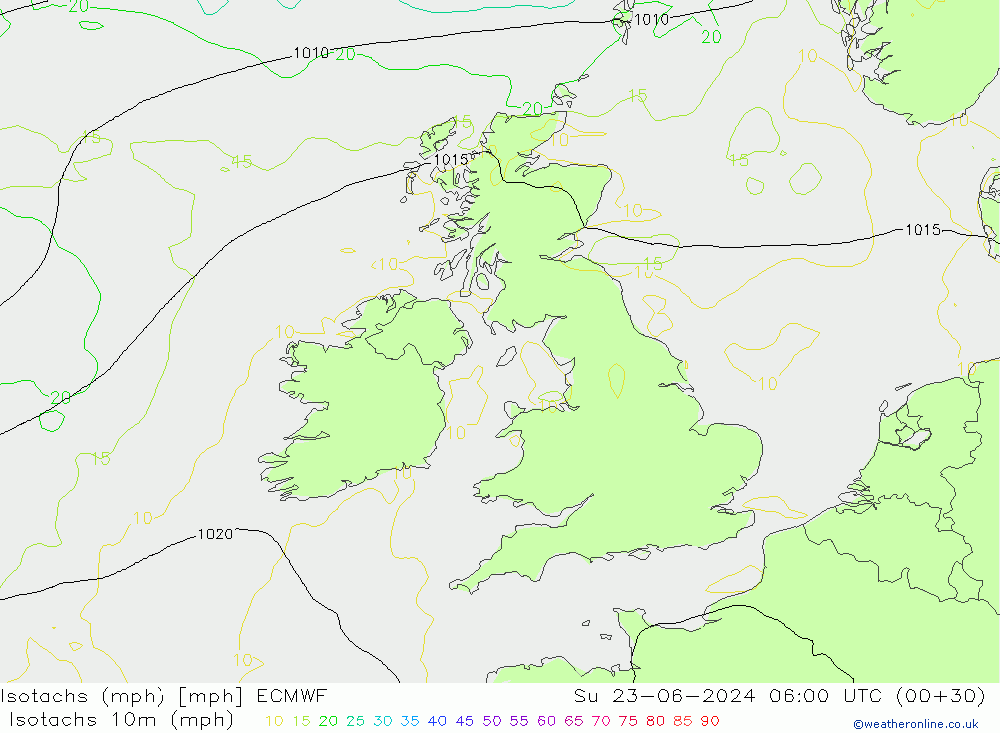 Isotachs (mph) ECMWF Su 23.06.2024 06 UTC