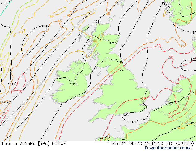 Theta-e 700hPa ECMWF Mo 24.06.2024 12 UTC