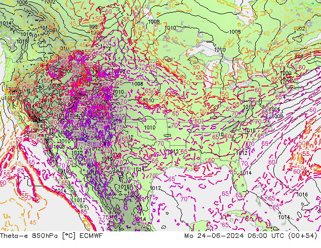 Theta-e 850hPa ECMWF Mo 24.06.2024 06 UTC