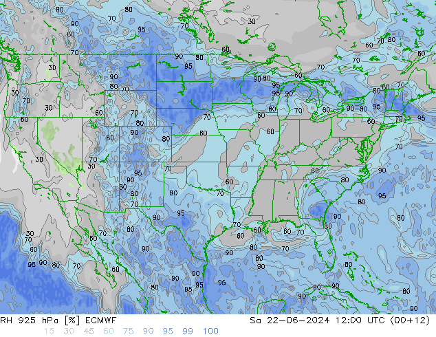 RH 925 hPa ECMWF Sa 22.06.2024 12 UTC