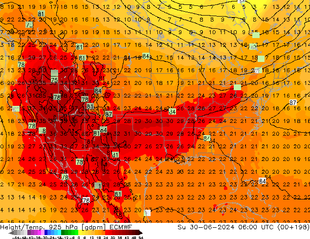 Géop./Temp. 925 hPa ECMWF dim 30.06.2024 06 UTC