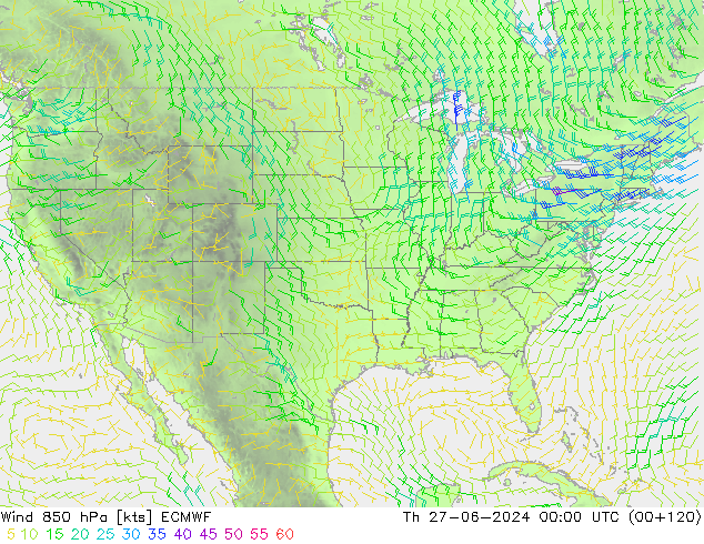 ветер 850 гПа ECMWF чт 27.06.2024 00 UTC