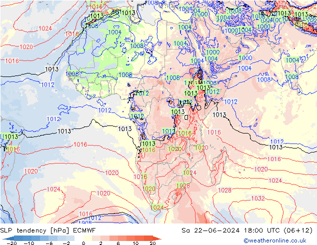 Tendance de pression  ECMWF sam 22.06.2024 18 UTC