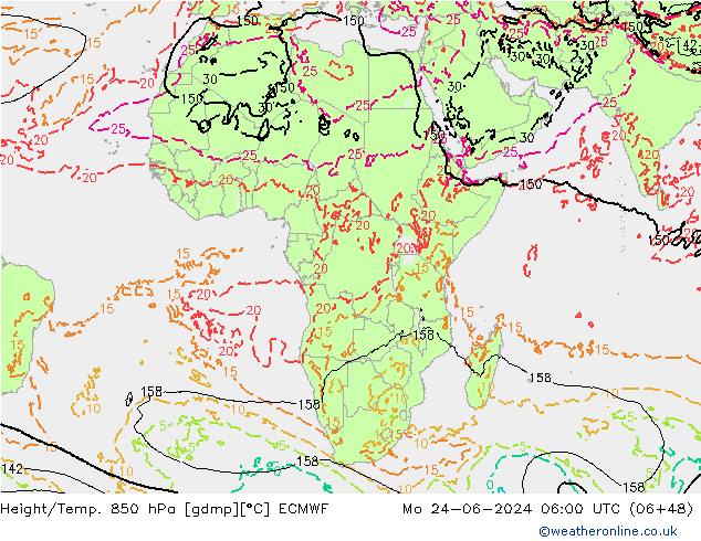 Z500/Rain (+SLP)/Z850 ECMWF lun 24.06.2024 06 UTC