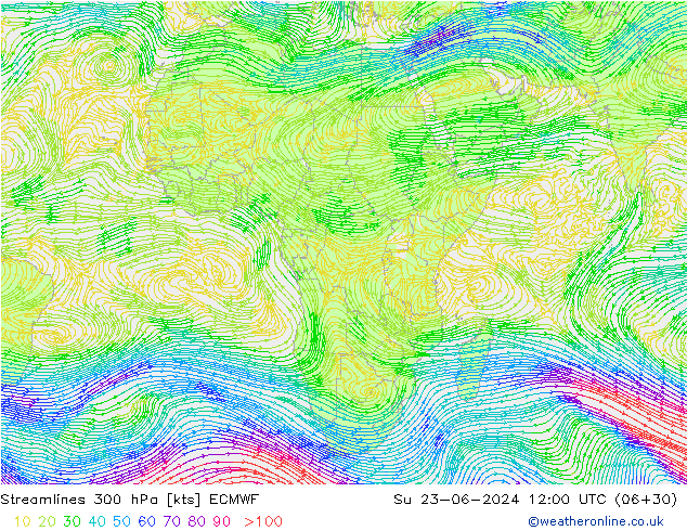 Línea de corriente 300 hPa ECMWF dom 23.06.2024 12 UTC