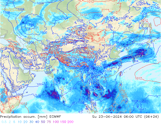 Precipitation accum. ECMWF Ne 23.06.2024 06 UTC