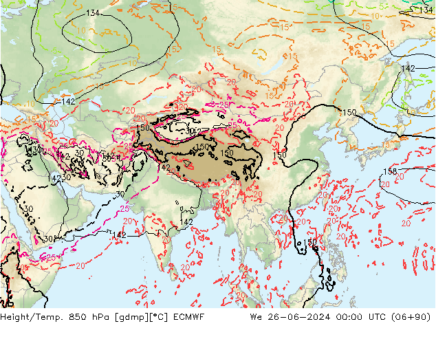 Z500/Rain (+SLP)/Z850 ECMWF śro. 26.06.2024 00 UTC