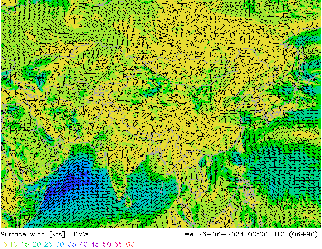 Surface wind ECMWF St 26.06.2024 00 UTC