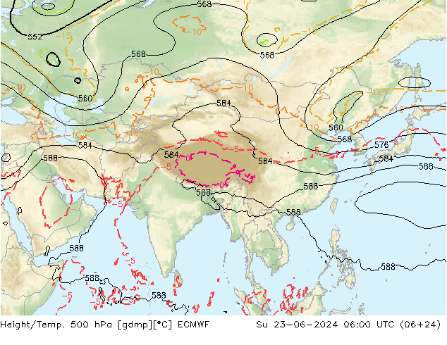 Z500/Rain (+SLP)/Z850 ECMWF dom 23.06.2024 06 UTC