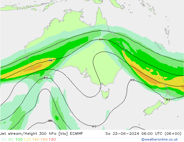 Jet stream/Height 300 hPa ECMWF Sa 22.06.2024 06 UTC