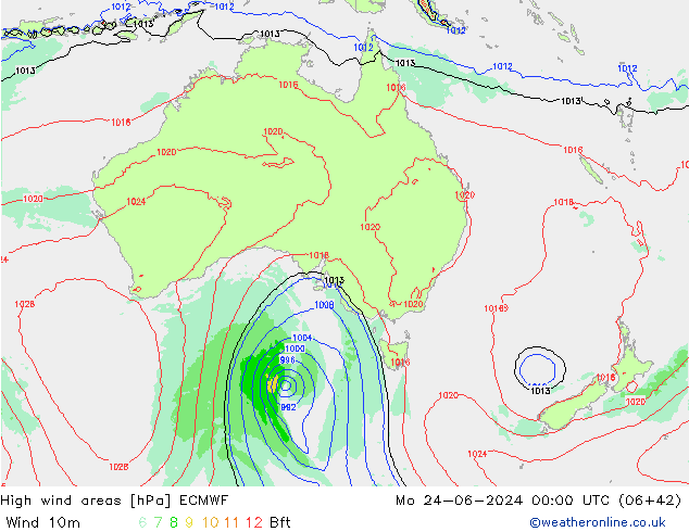 High wind areas ECMWF Mo 24.06.2024 00 UTC