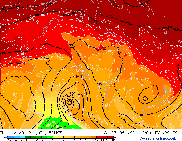 Theta-W 850гПа ECMWF Вс 23.06.2024 12 UTC