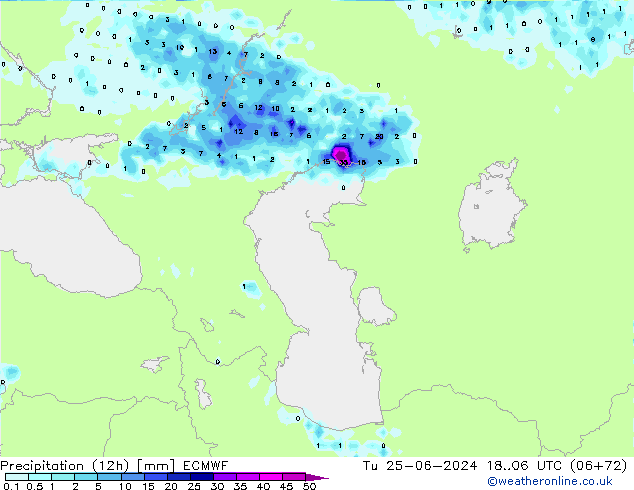 Précipitation (12h) ECMWF mar 25.06.2024 06 UTC