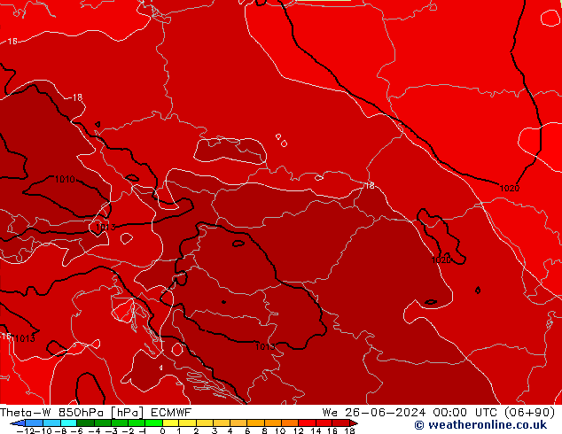 Theta-W 850hPa ECMWF Mi 26.06.2024 00 UTC