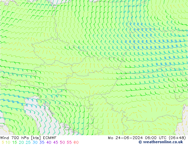 Viento 700 hPa ECMWF lun 24.06.2024 06 UTC