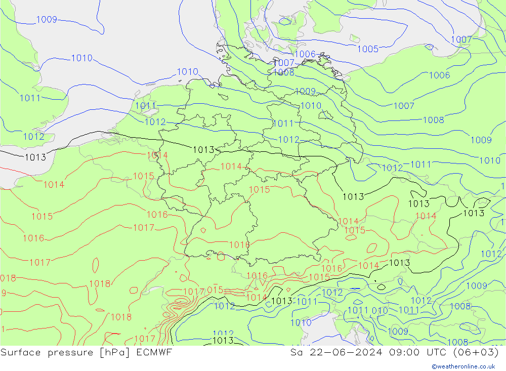 地面气压 ECMWF 星期六 22.06.2024 09 UTC