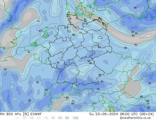 RH 850 hPa ECMWF Su 23.06.2024 06 UTC