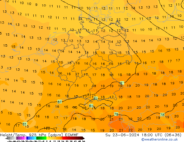 Height/Temp. 925 hPa ECMWF Ne 23.06.2024 18 UTC