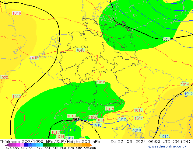 Schichtdicke 500-1000 hPa ECMWF So 23.06.2024 06 UTC