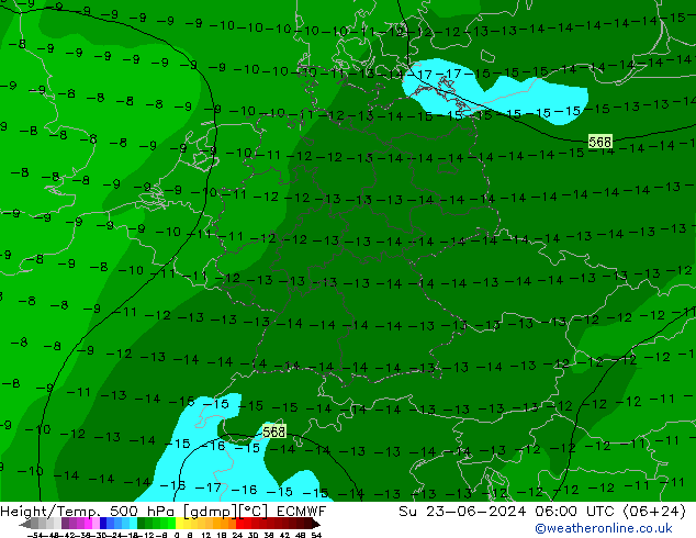 Z500/Rain (+SLP)/Z850 ECMWF 星期日 23.06.2024 06 UTC