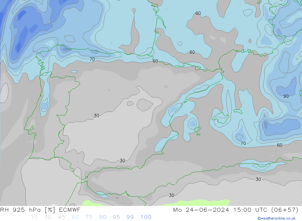 RH 925 hPa ECMWF Mo 24.06.2024 15 UTC