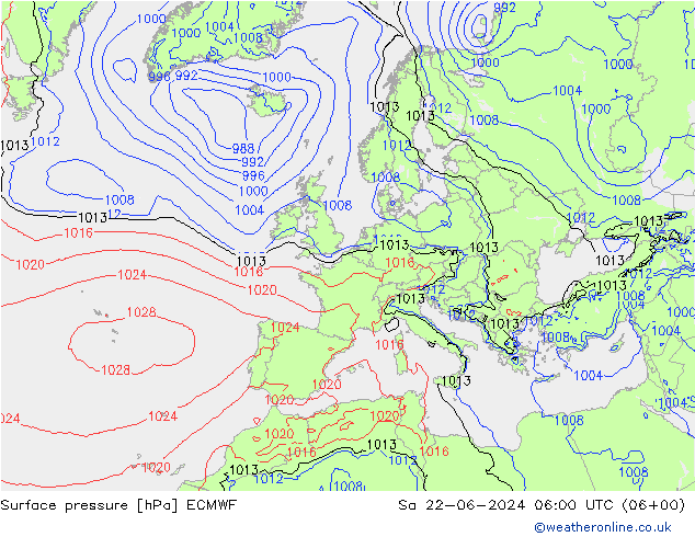 地面气压 ECMWF 星期六 22.06.2024 06 UTC