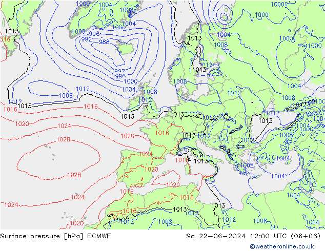 Atmosférický tlak ECMWF So 22.06.2024 12 UTC