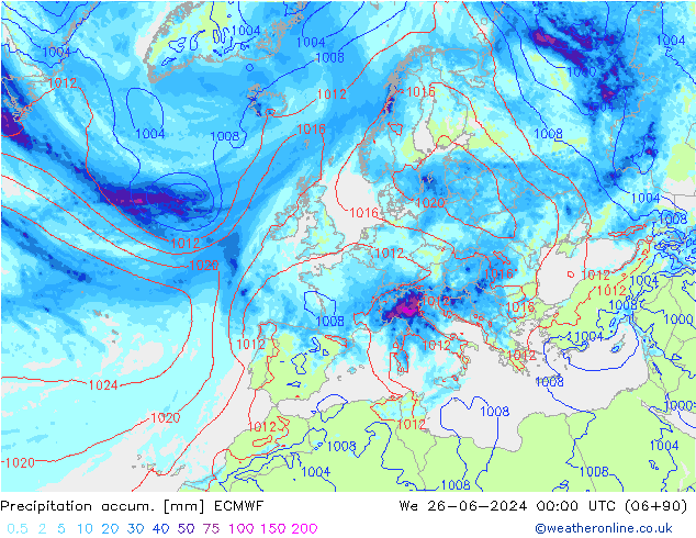 Precipitation accum. ECMWF We 26.06.2024 00 UTC