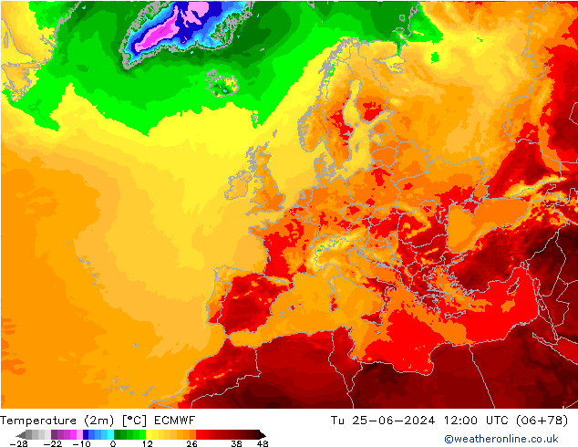 température (2m) ECMWF mar 25.06.2024 12 UTC