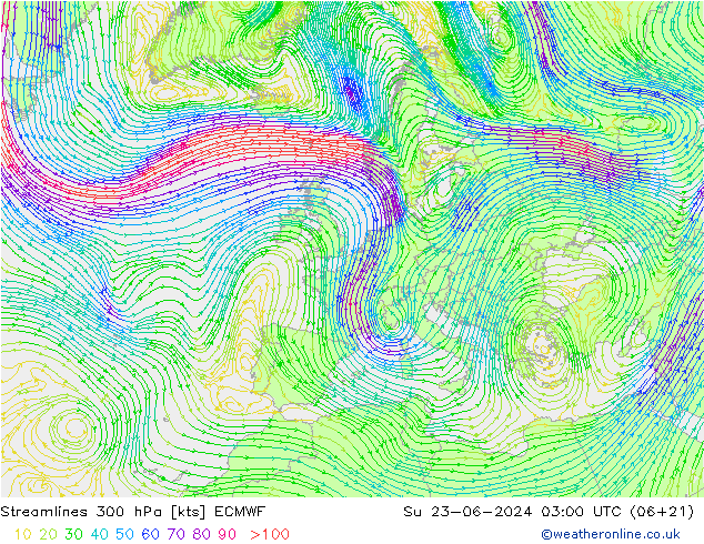 Stromlinien 300 hPa ECMWF So 23.06.2024 03 UTC