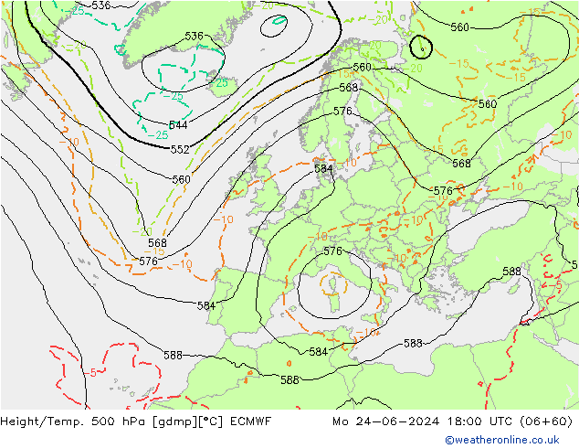 Z500/Rain (+SLP)/Z850 ECMWF Mo 24.06.2024 18 UTC