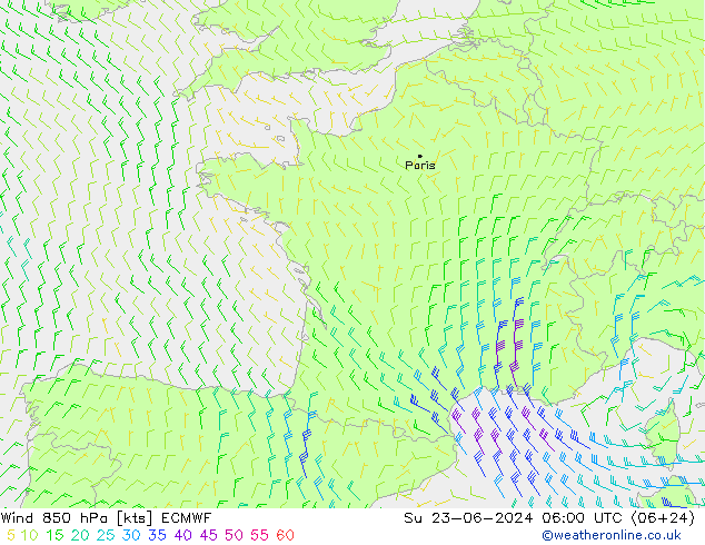 Vento 850 hPa ECMWF dom 23.06.2024 06 UTC