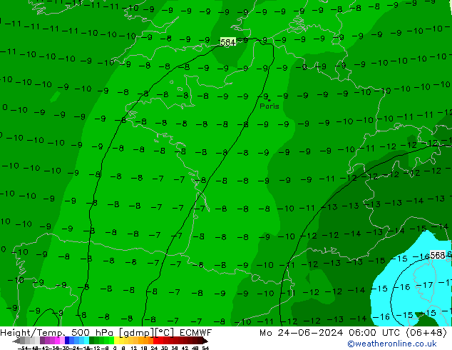 Z500/Regen(+SLP)/Z850 ECMWF ma 24.06.2024 06 UTC