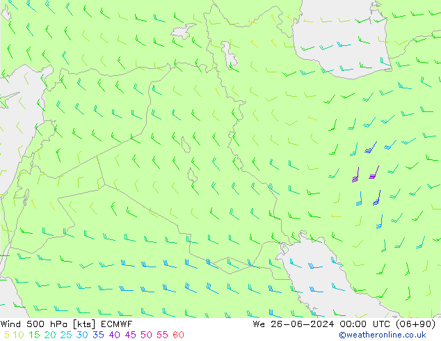 Wind 500 hPa ECMWF We 26.06.2024 00 UTC