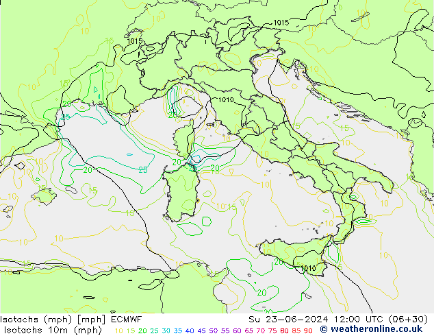 Isotachs (mph) ECMWF Su 23.06.2024 12 UTC