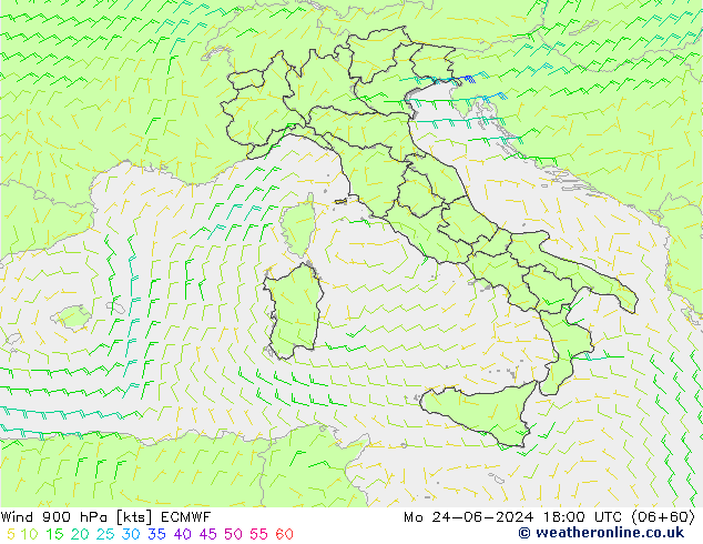 Viento 900 hPa ECMWF lun 24.06.2024 18 UTC