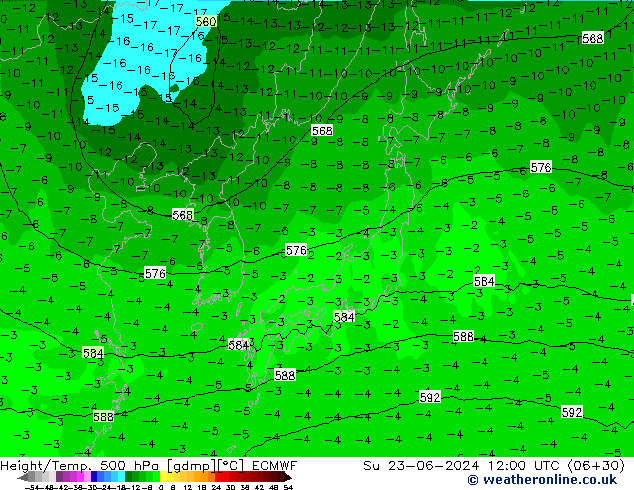 Z500/Rain (+SLP)/Z850 ECMWF  23.06.2024 12 UTC