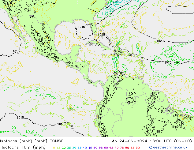 Isotachs (mph) ECMWF Mo 24.06.2024 18 UTC