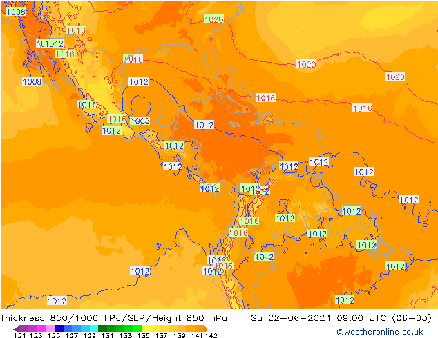 Thck 850-1000 hPa ECMWF Sa 22.06.2024 09 UTC