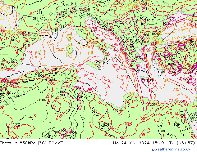 Theta-e 850hPa ECMWF  24.06.2024 15 UTC