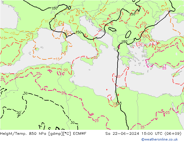 Height/Temp. 850 hPa ECMWF  22.06.2024 15 UTC