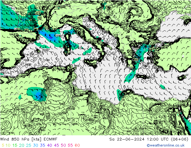 Vento 850 hPa ECMWF sab 22.06.2024 12 UTC