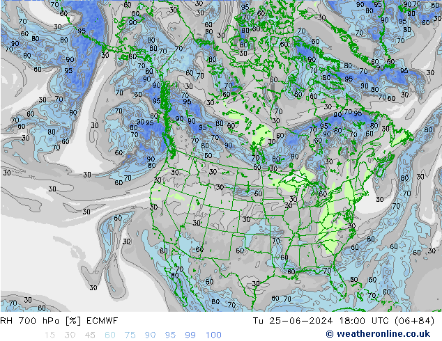 Humedad rel. 700hPa ECMWF mar 25.06.2024 18 UTC