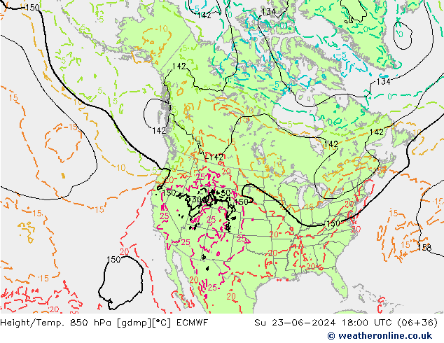 Height/Temp. 850 hPa ECMWF nie. 23.06.2024 18 UTC