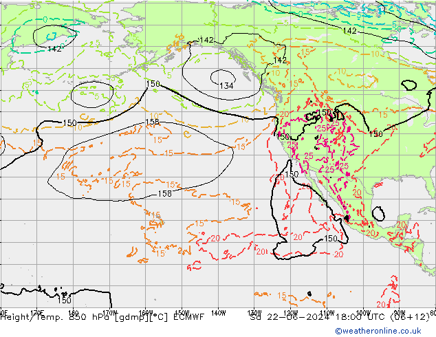 Z500/Rain (+SLP)/Z850 ECMWF sam 22.06.2024 18 UTC