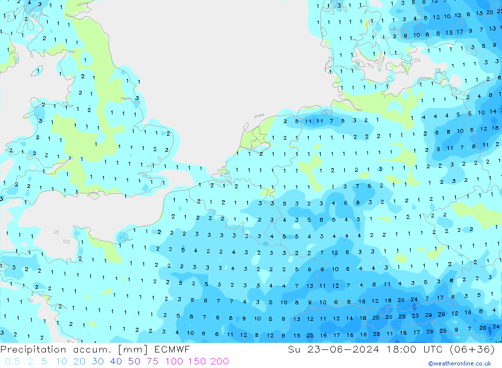 Precipitation accum. ECMWF Ne 23.06.2024 18 UTC