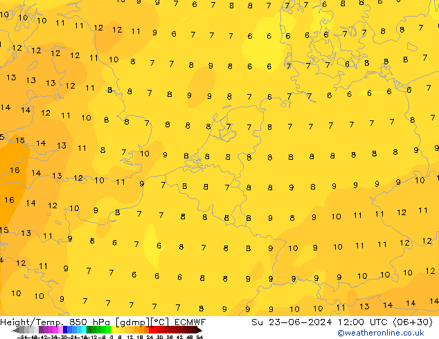 Height/Temp. 850 hPa ECMWF Dom 23.06.2024 12 UTC