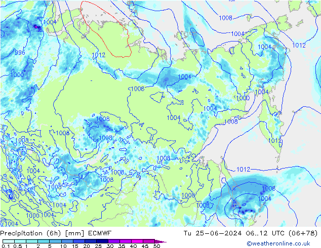 Z500/Rain (+SLP)/Z850 ECMWF Út 25.06.2024 12 UTC