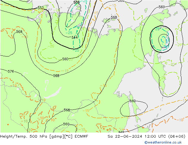 Z500/Rain (+SLP)/Z850 ECMWF So 22.06.2024 12 UTC